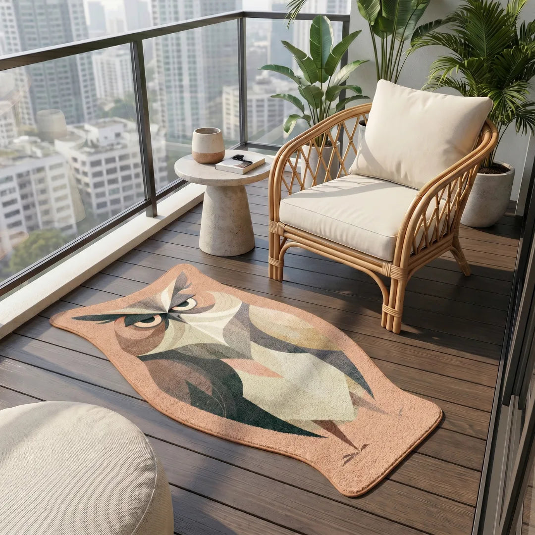 Irregular bird inspired rug patio balcony