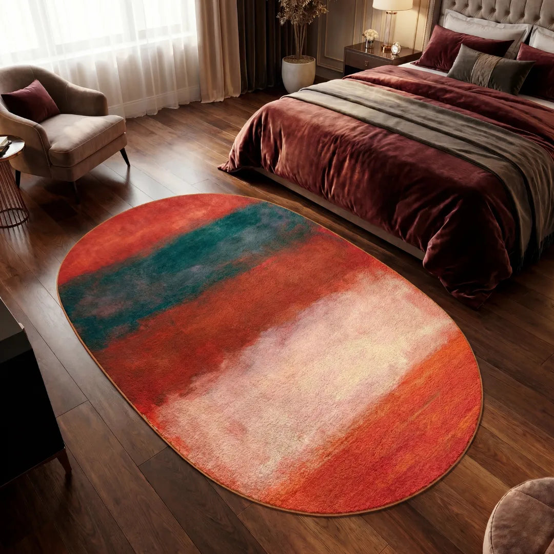 Rothko inspired abstract color rug bedroom