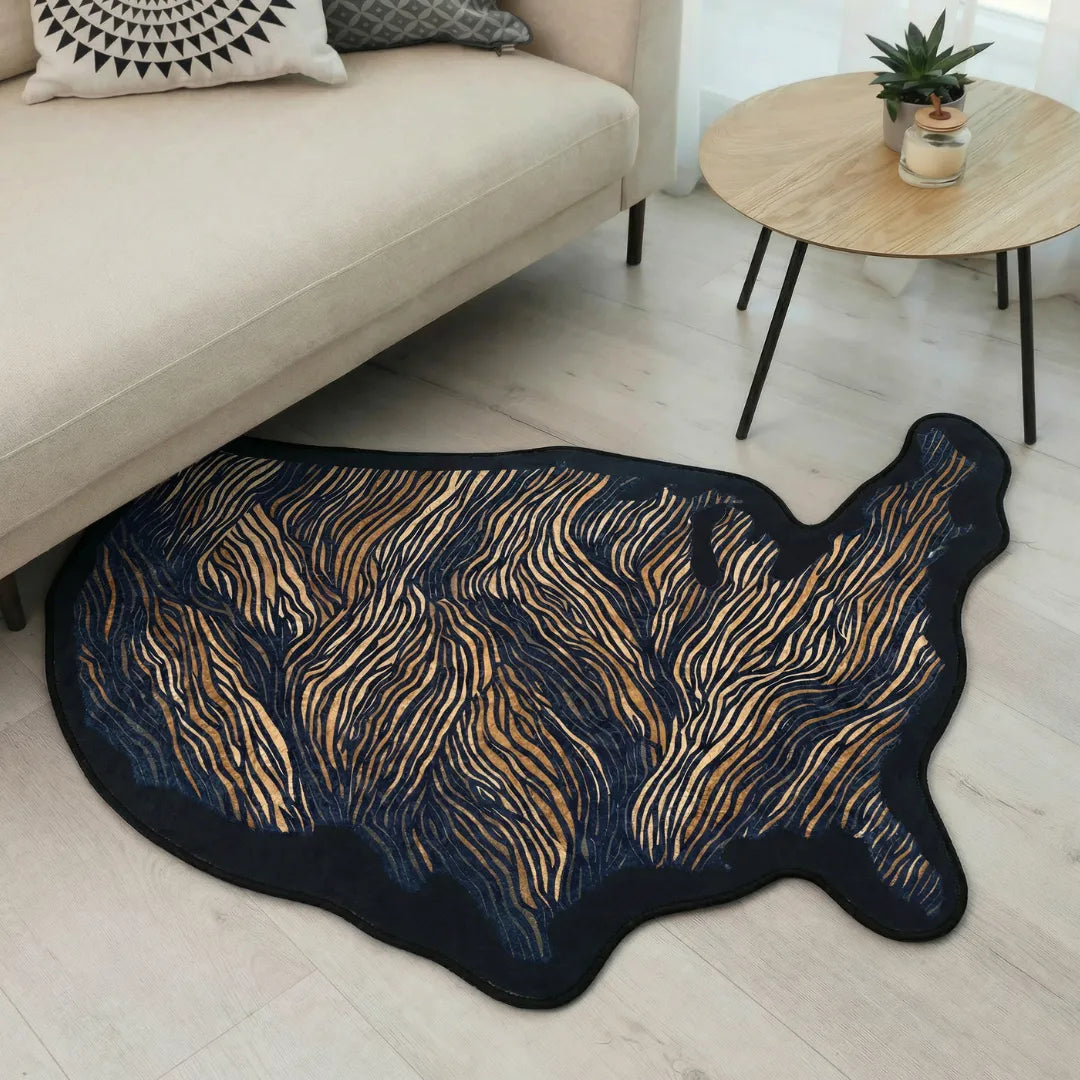 Irregular USA map rug living room