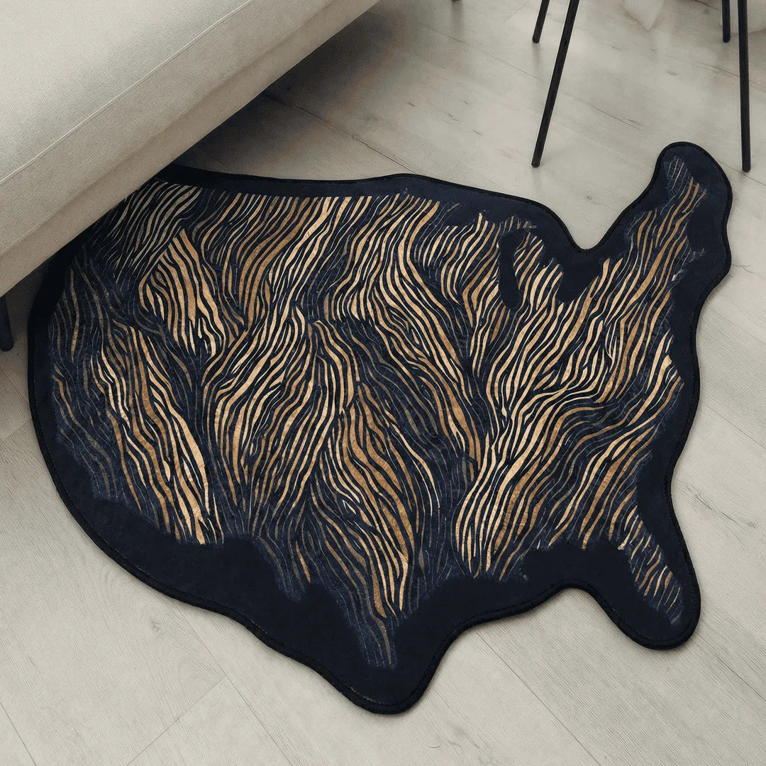 Irregular USA map rug living room