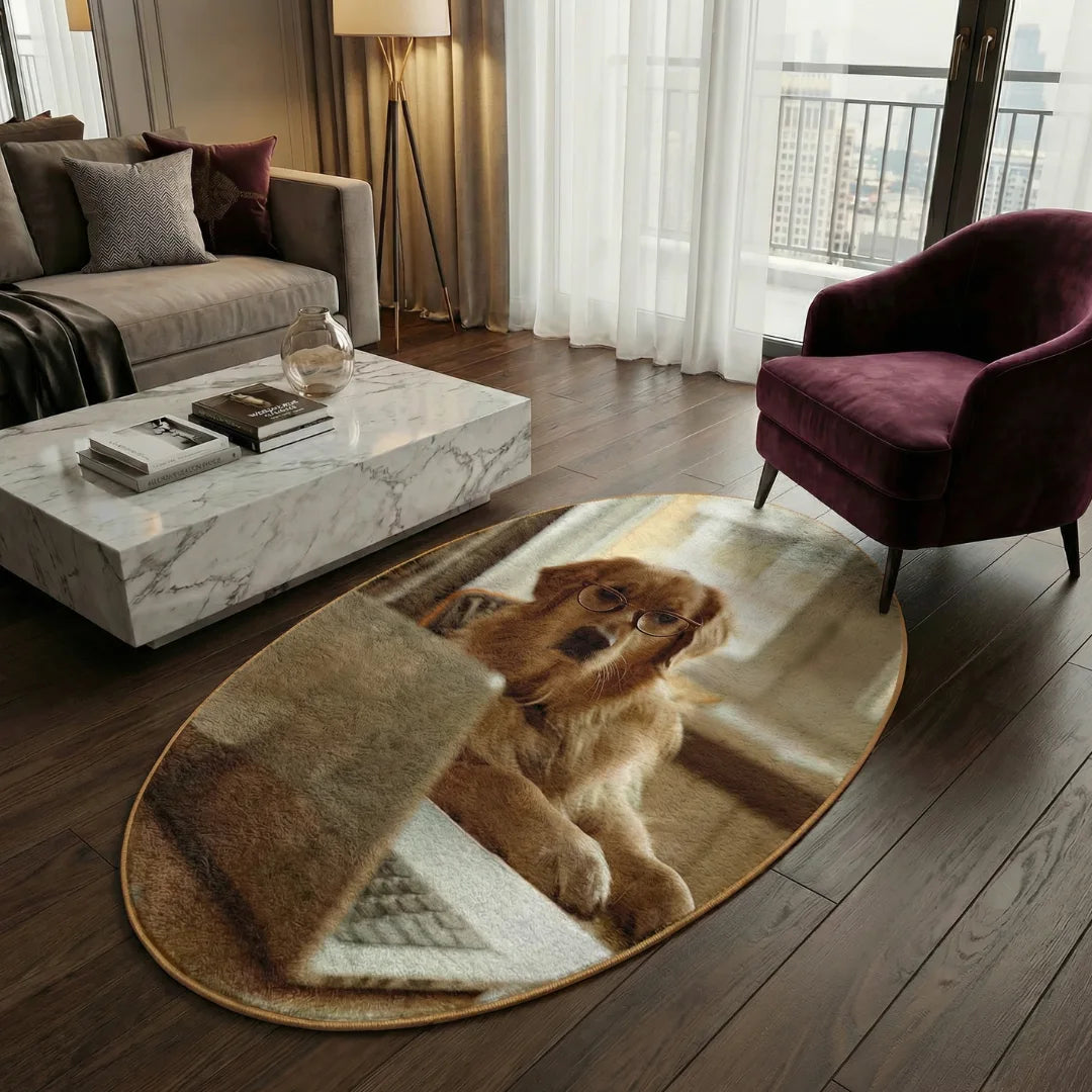 Reading dog rug living room
