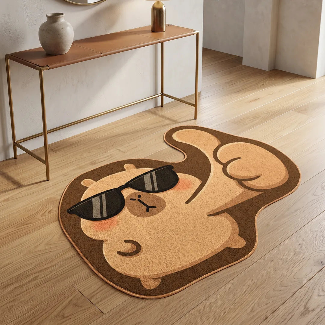 Irregular capybara rug entryway
