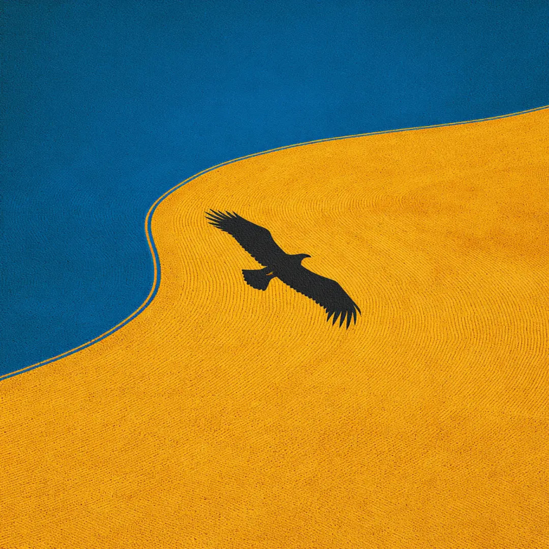 Abstract bald eagle artwork symbolizing freedom, movement, and a connection between sky and home.