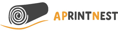 A Print Nest logo with a rolled rug icon in dark gray and orange