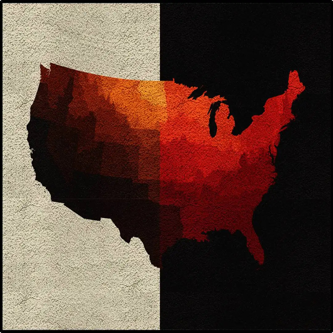 Many, Still One USA map rug featuring layered color tones across the United States silhouette