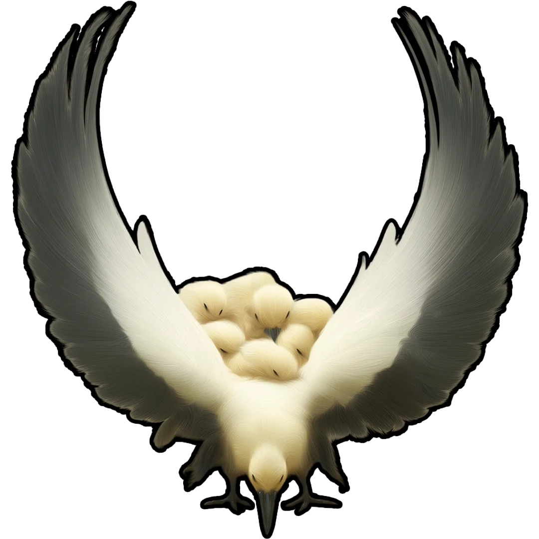 Illustrated eagle with wings spread protecting her young, original artwork for The First Shelter rug design.