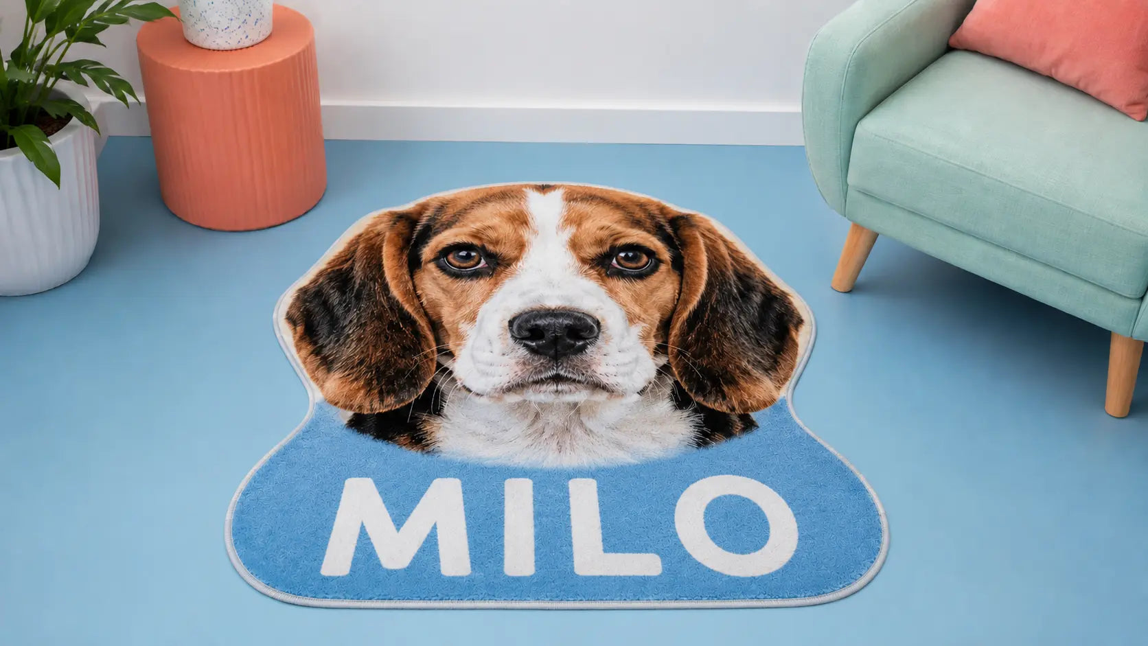 Custom Pet Name Rug Ideas: Combining Portrait, Lettering and Shape