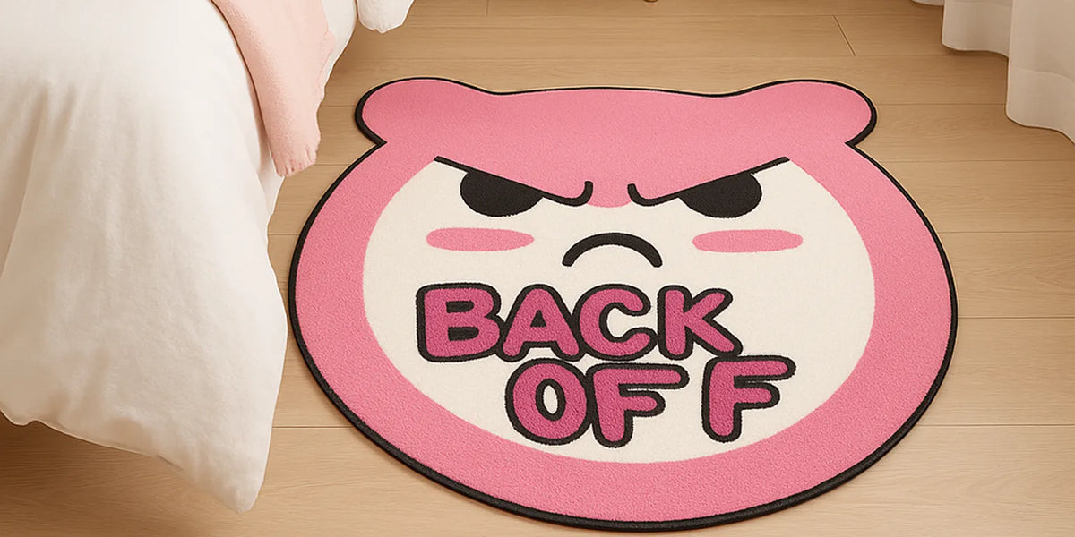 Back Off Pink Bear Emotion Rug – A Kawaii Mood Rug for Days You’re Just Not Okay