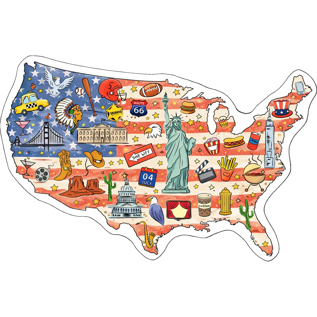 Irregular illustrated USA map rug living room