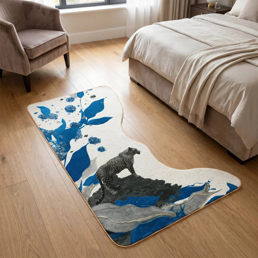 Blue leopard style rug bedroom