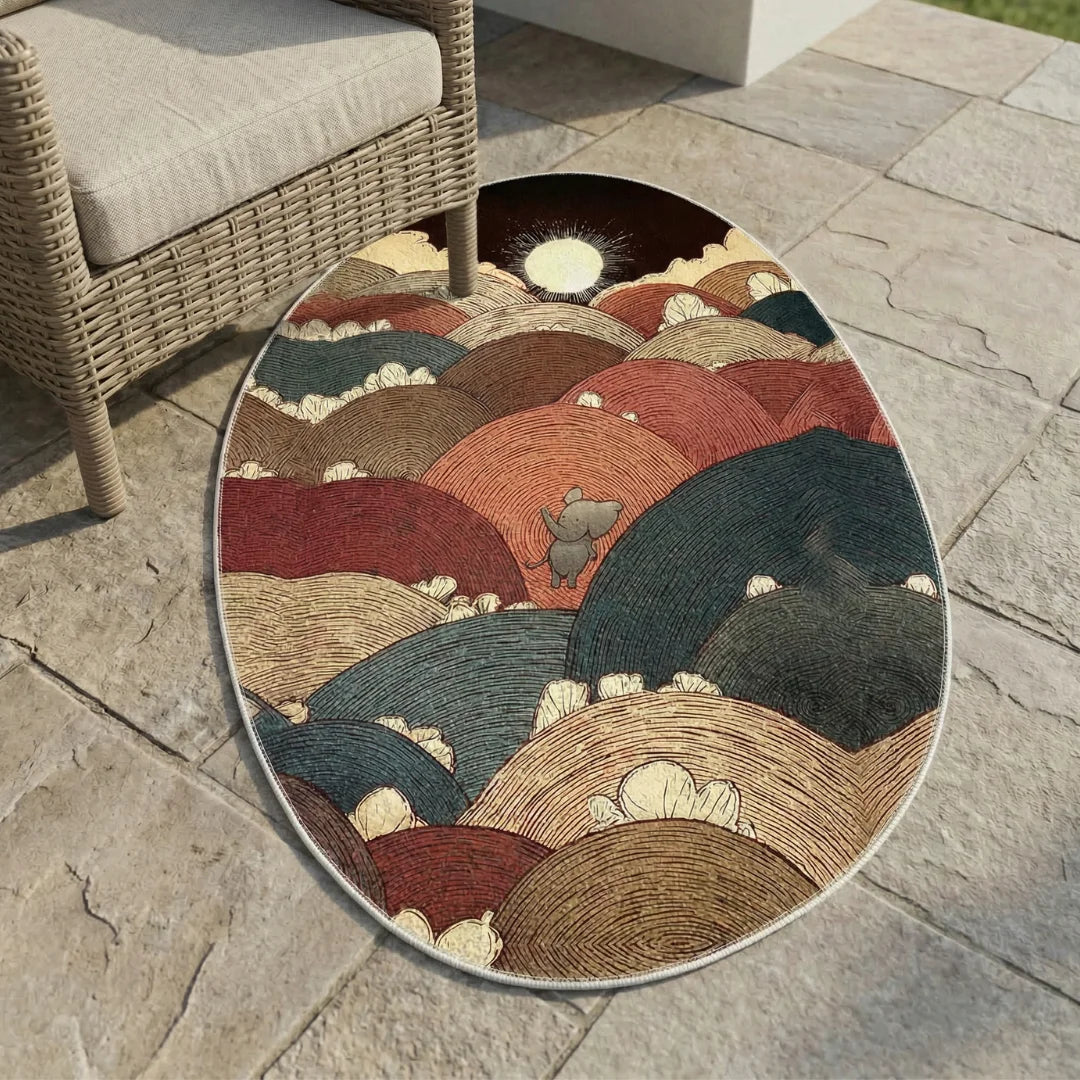 Irregular boho style rug in patio balcony