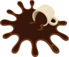 spilled coffee rug design with beige cup and dark brown splash shape