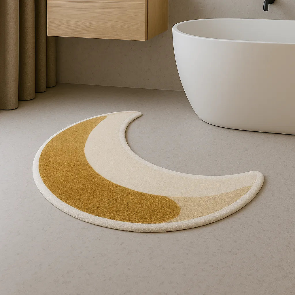 Irregular-shaped moon glow rug for bathroom