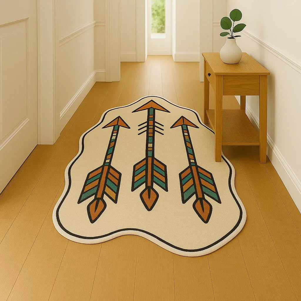 Irregular-shaped arrow pathway tribal rug