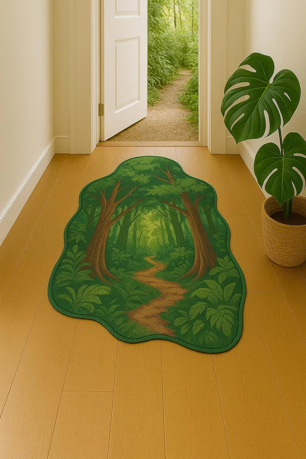 Irregular-shaped forest path woodland rug