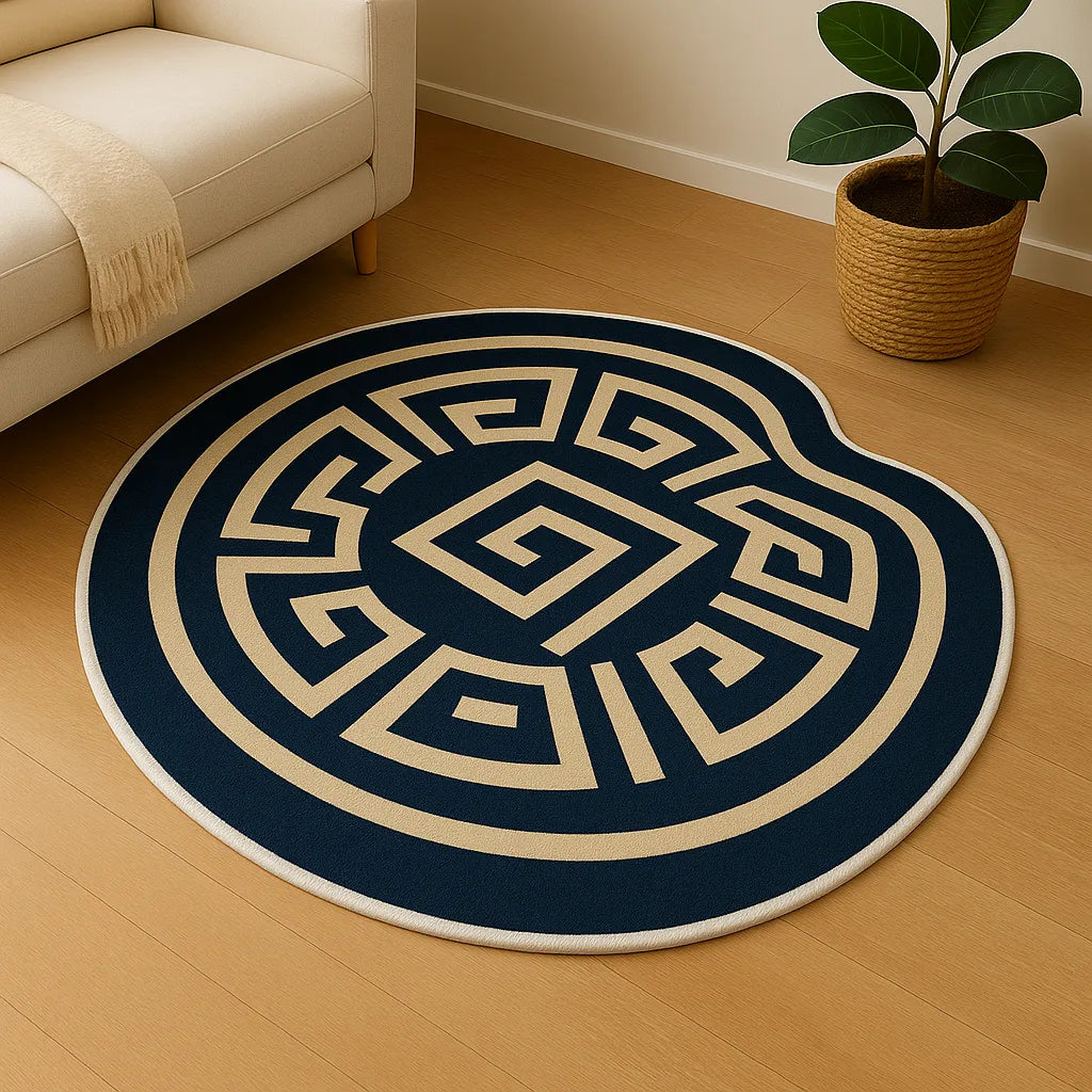Irregular-shaped meander spirit rug