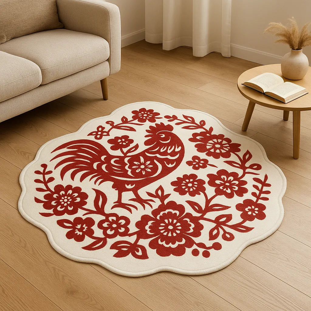 Irregular-shaped papercut rooster rug