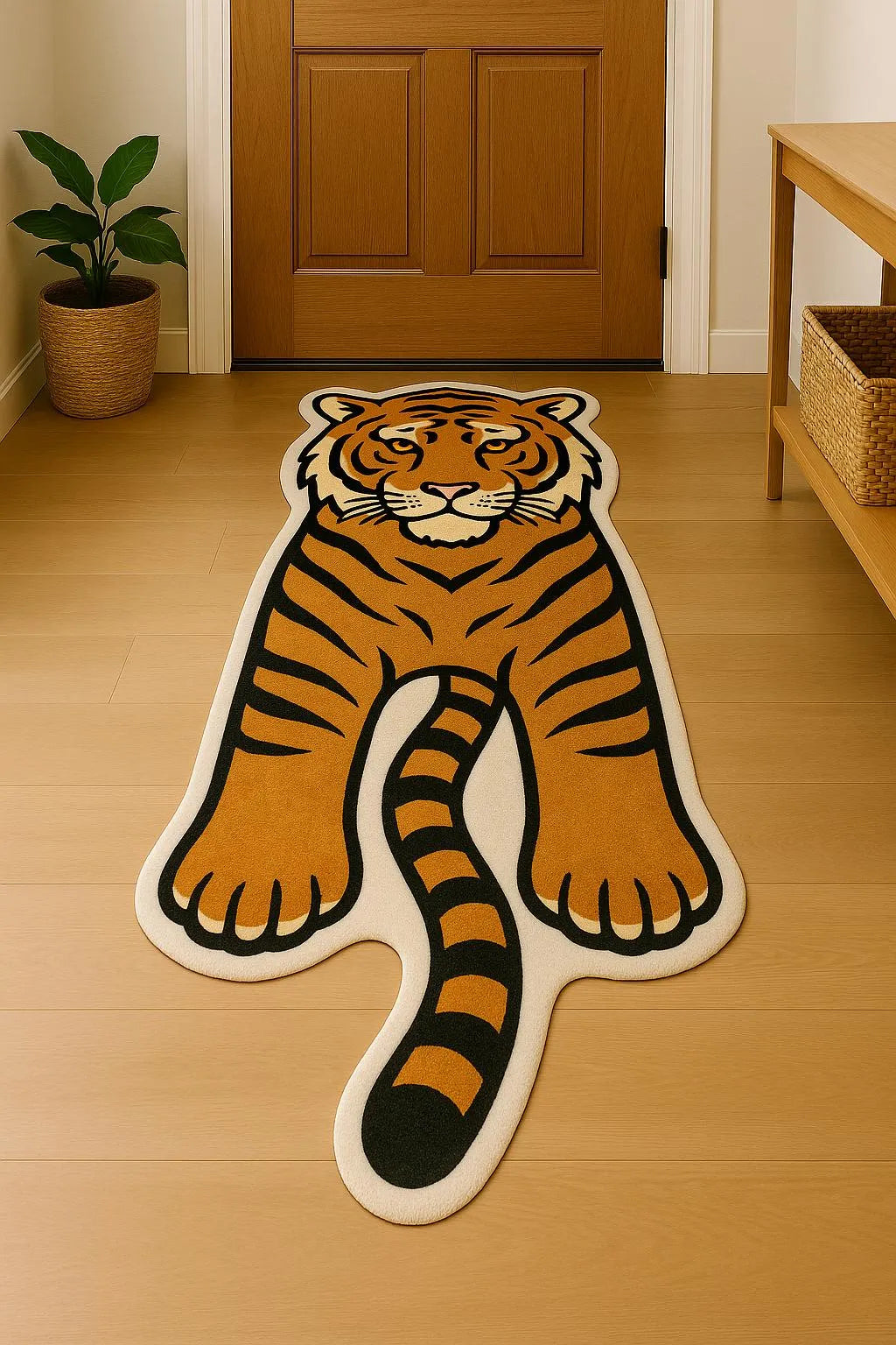 Irregular-shaped playful prowler cartoon tiger rug