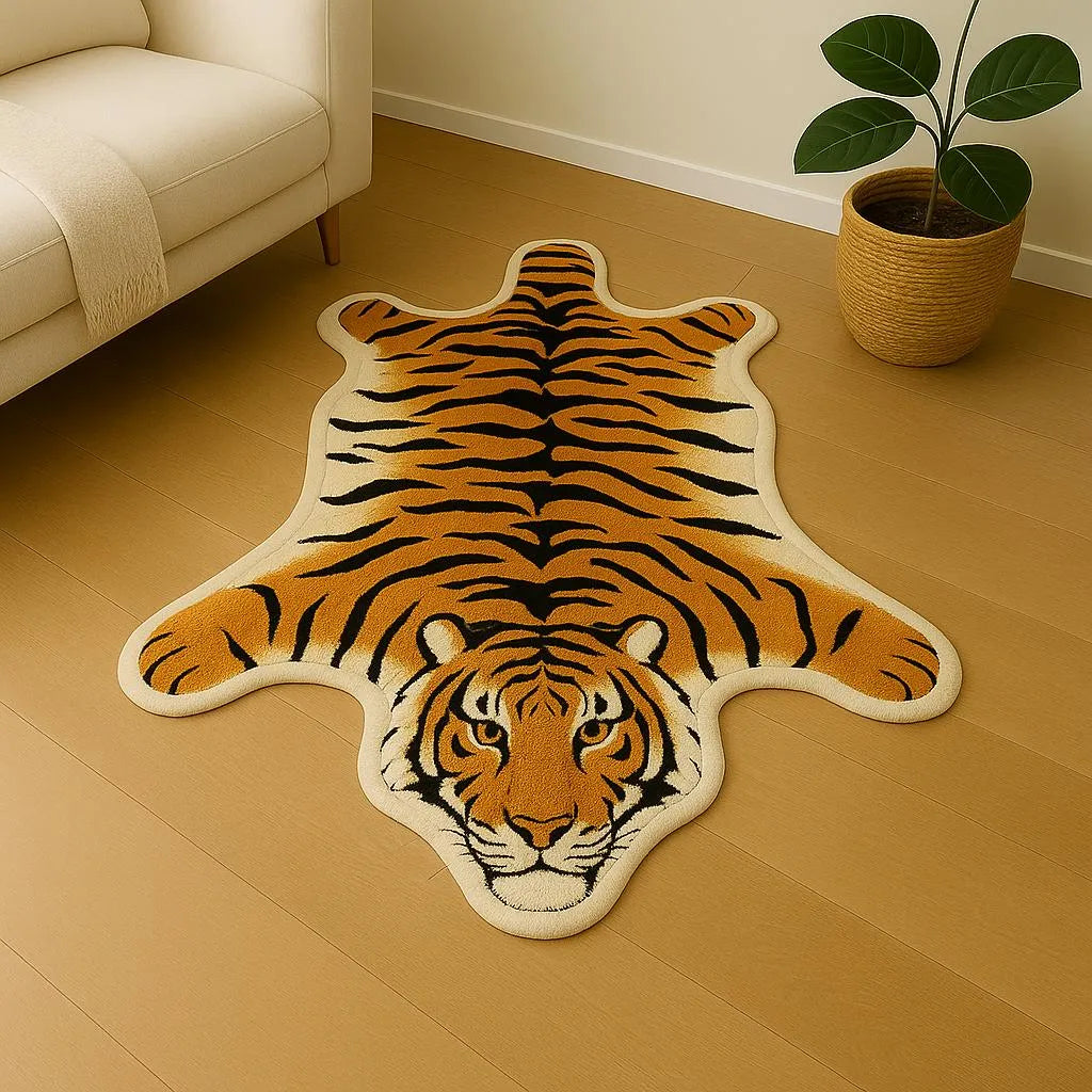 Irregular-shaped regal stripes tiger rug