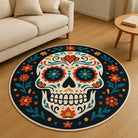 Round sugar skull fiesta rug