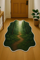 Irregular-shaped whispering pines forest rug