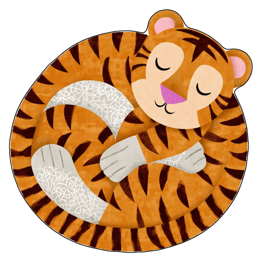 Round rug with a tiger design on a white background