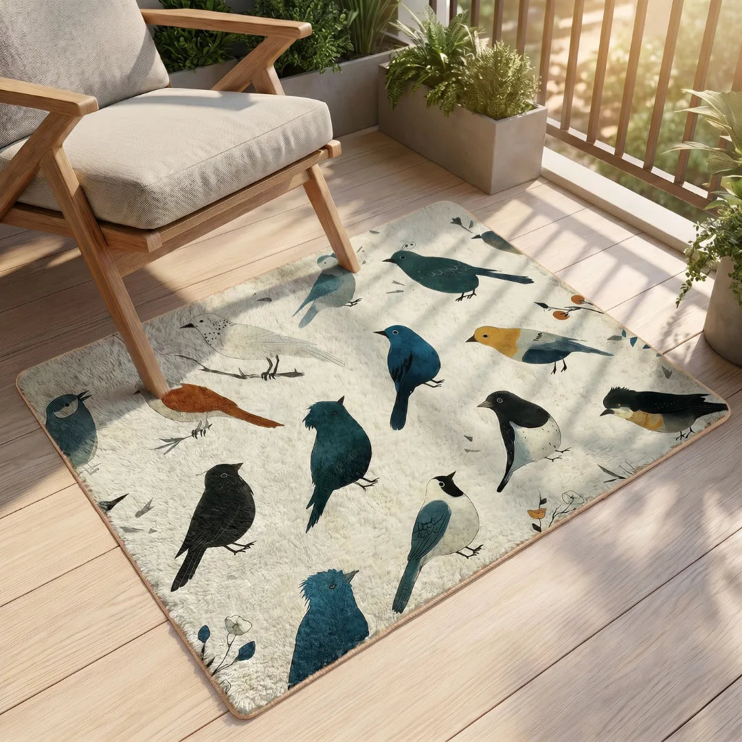 Bird inspired rug patio balcony