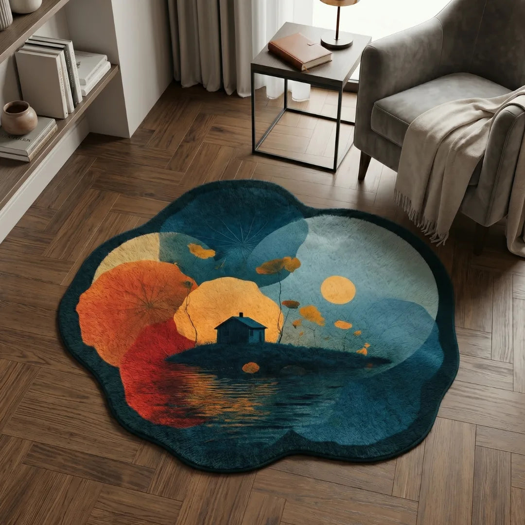 Irregular colores rug reading nook