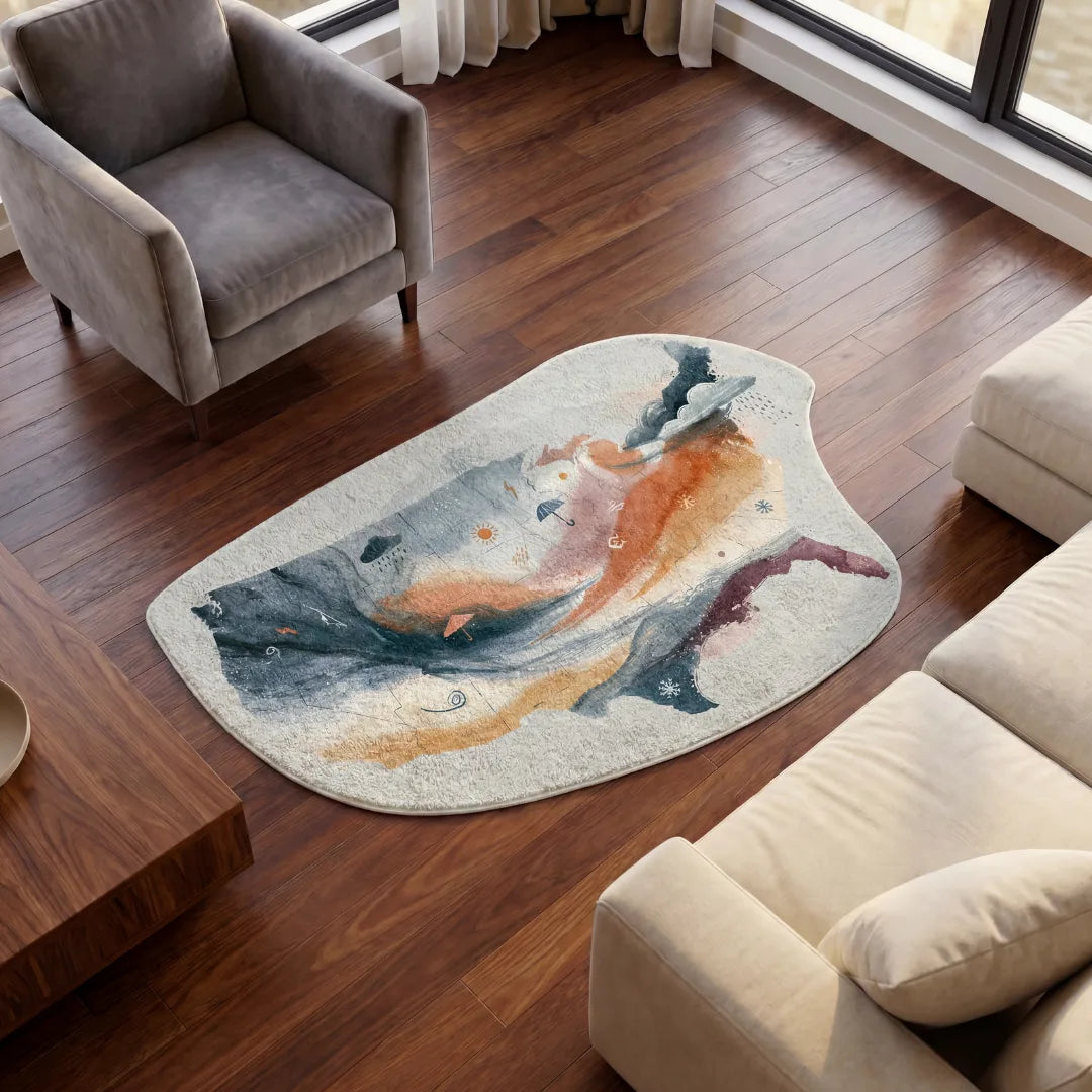 Irregular USA map rug living room