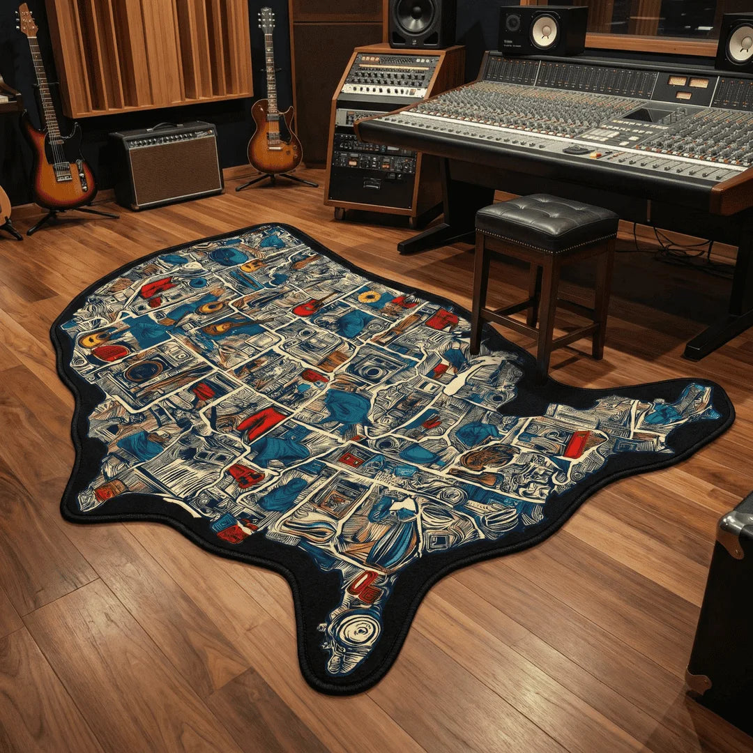Irregular usa map rug music studio