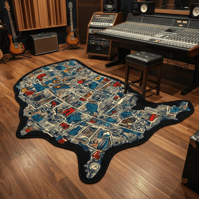 American Echo - Irregular USA Map Rug | 6.5 x 4.5 ft | Music Studio