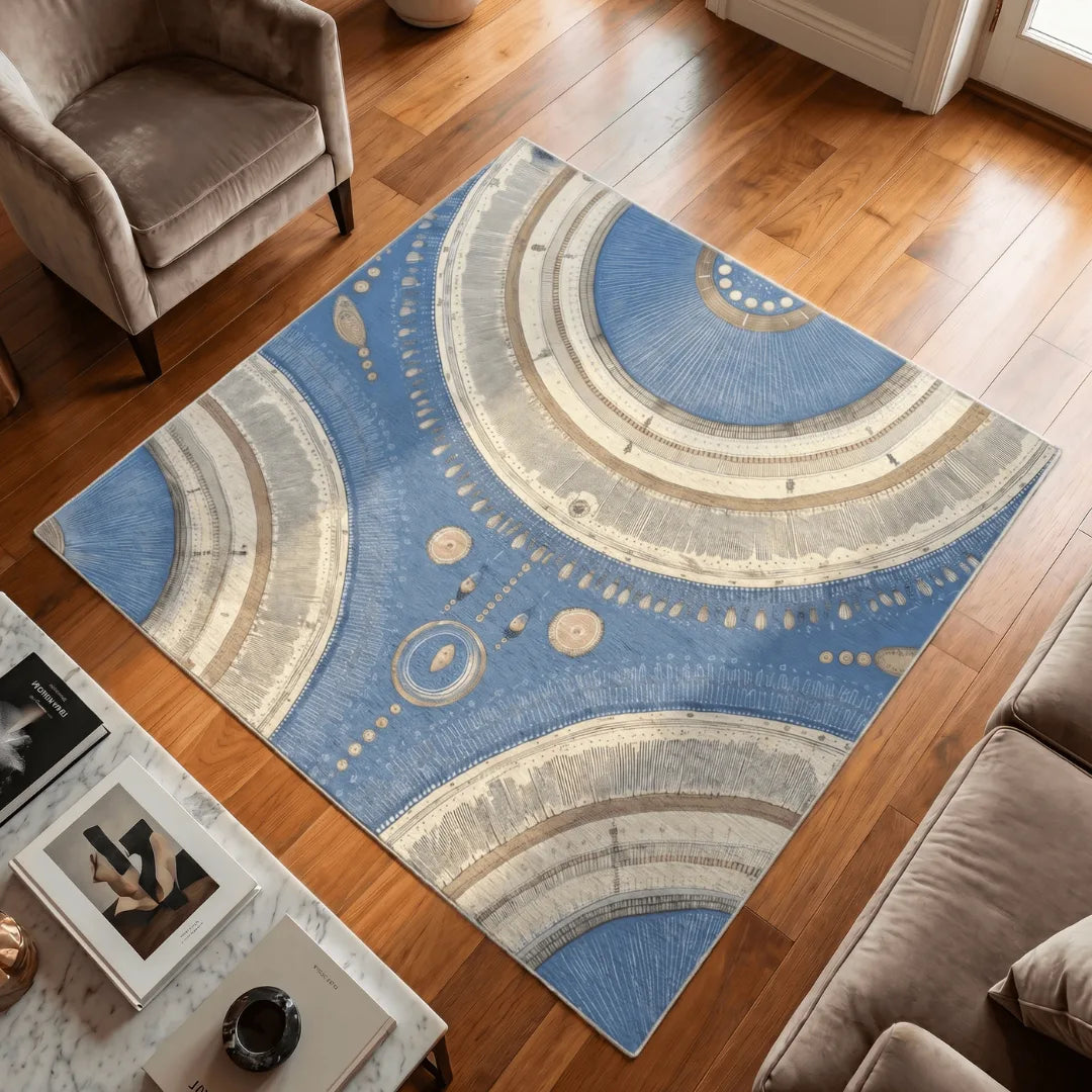 Boho blue rug living room