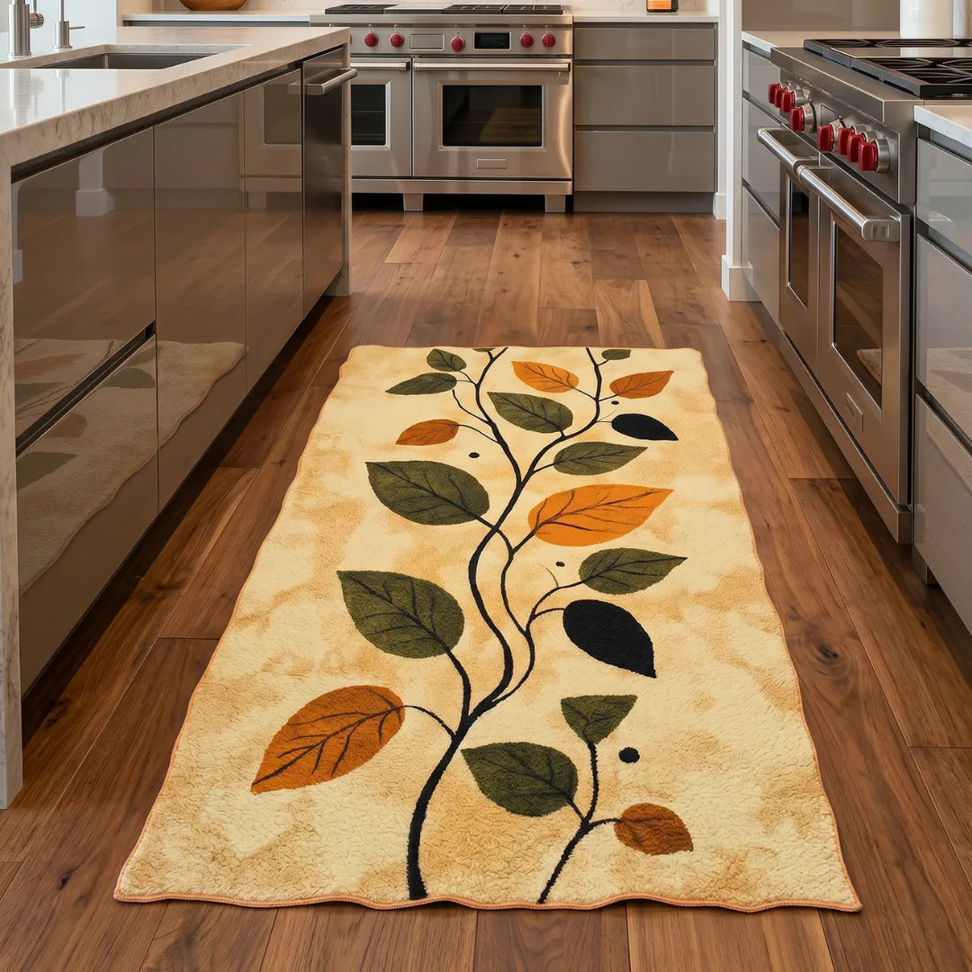 Botanical style rug kitchen