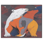 Bear illustration rug featuring abstract bear figures in earthy orange, gray, and cream tones