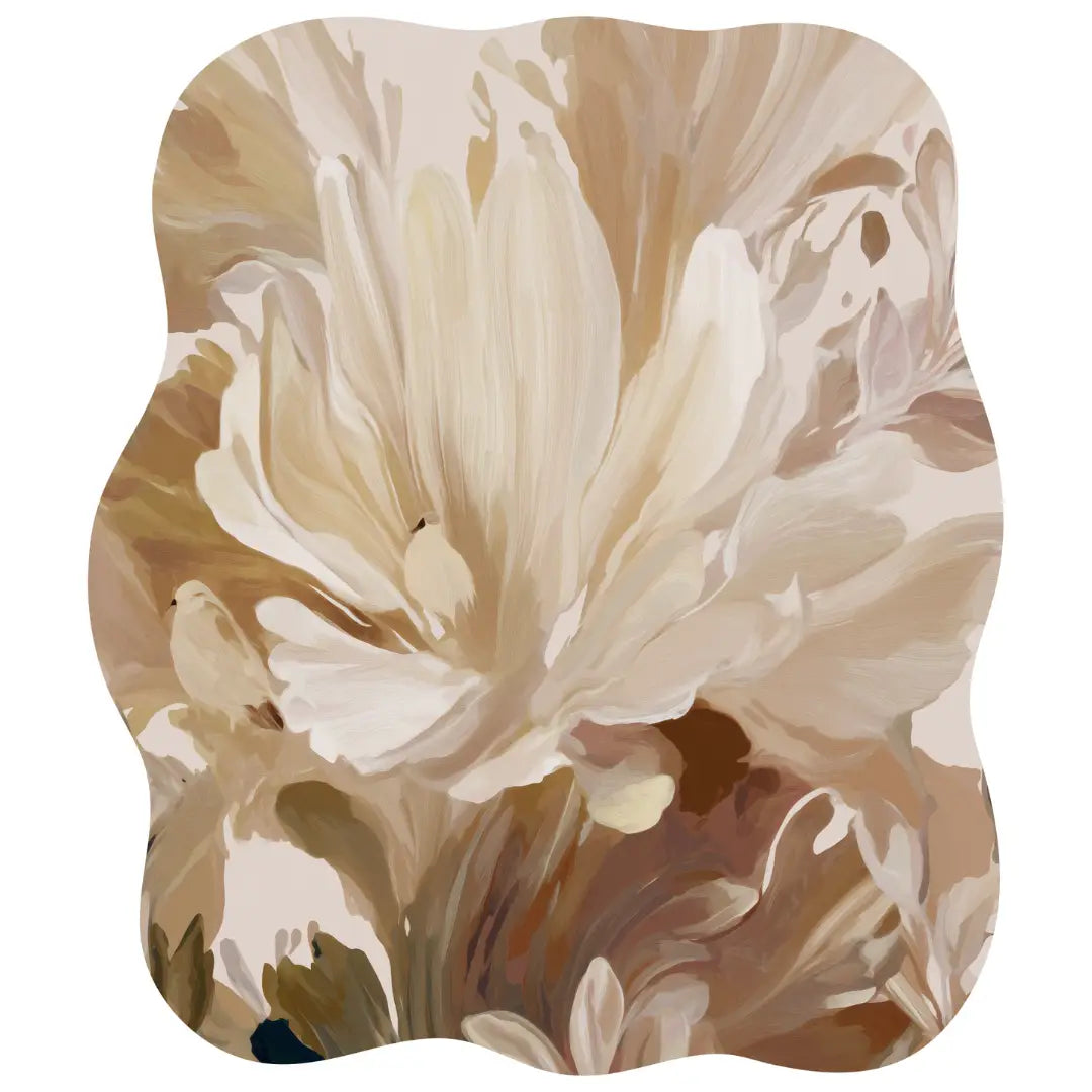 Irregular floral beige rug bedroom
