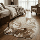 Irregular floral beige rug bedroom
