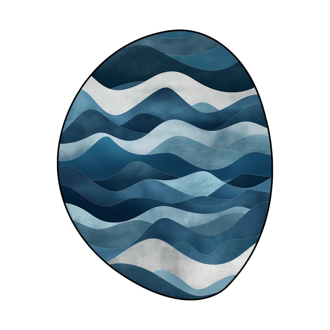 Irregular blue wave-pattern rug living room