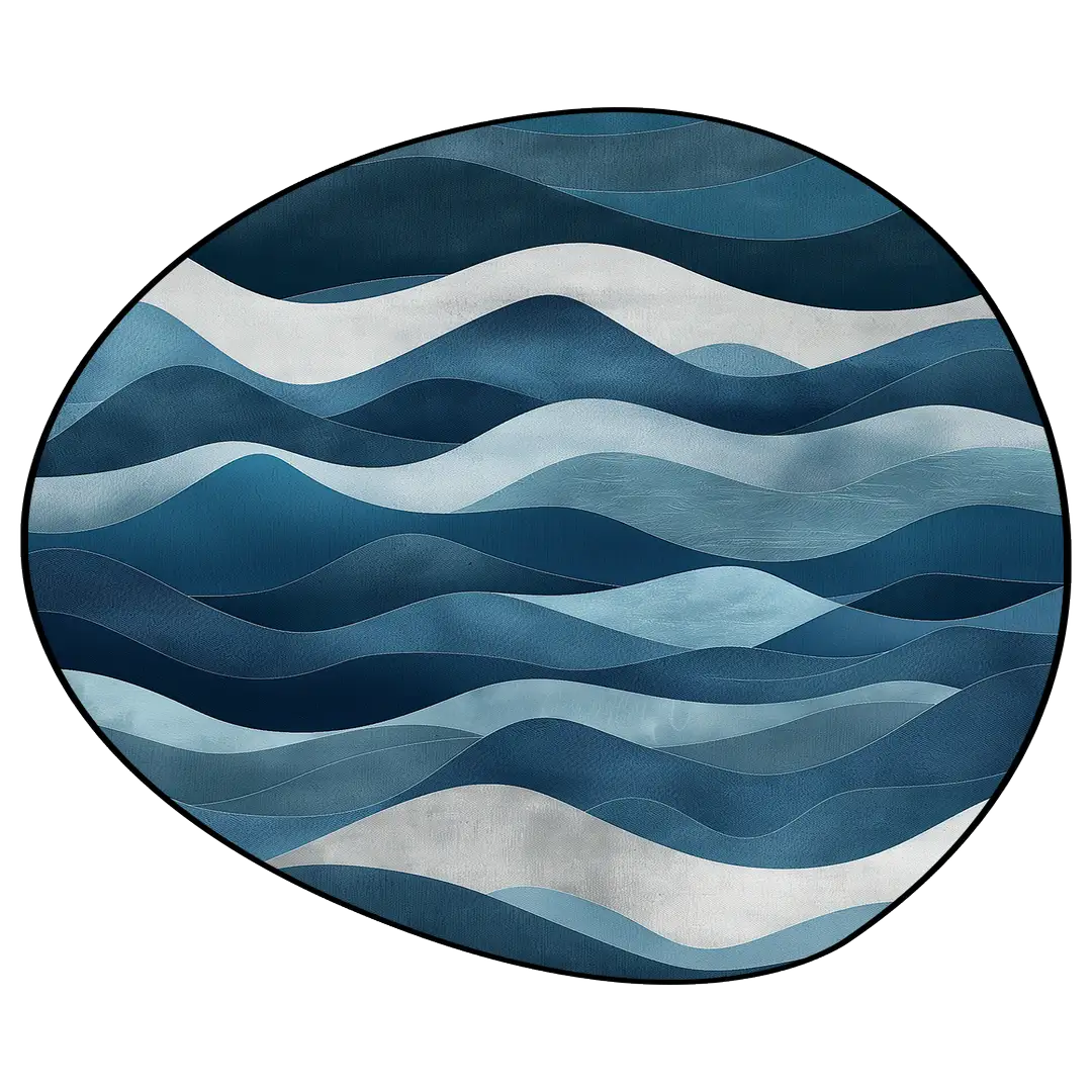 Irregular blue wave-pattern rug living room