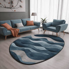 Irregular blue wave-pattern rug living room