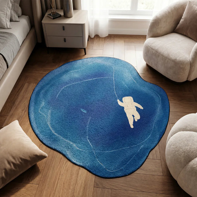 Blue Void - Irregular Melancholy Style Rug | 5 x 5 ft | Bedroom