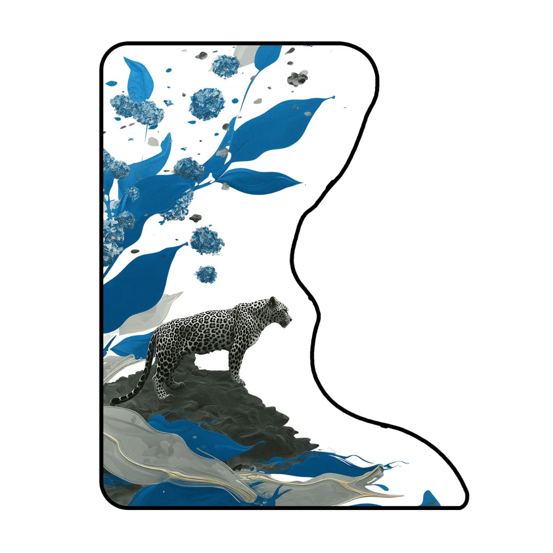 Irregular blue leopard rug bedroom
