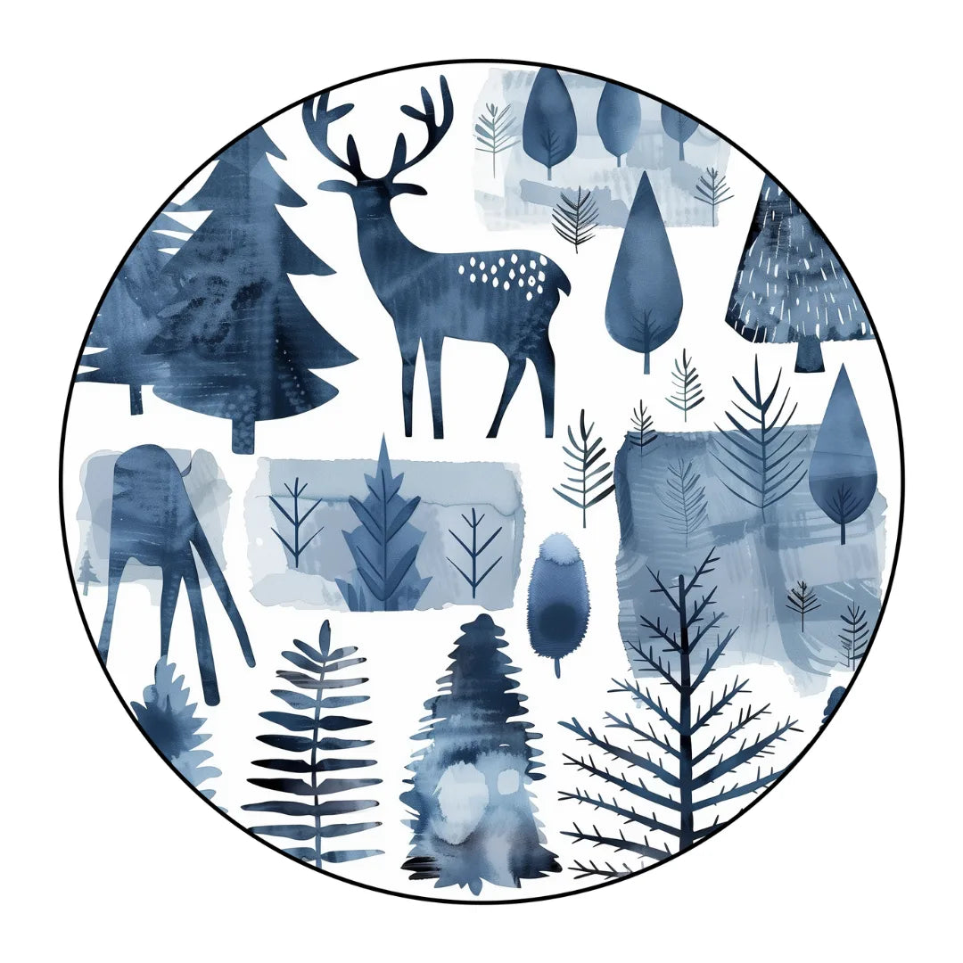 Irregular blue woodland rug living room