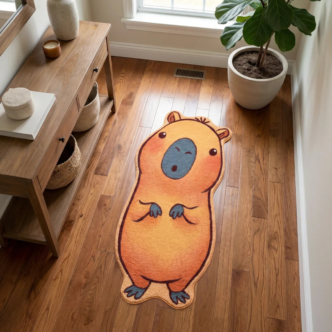 Irregular capybara rug entryway