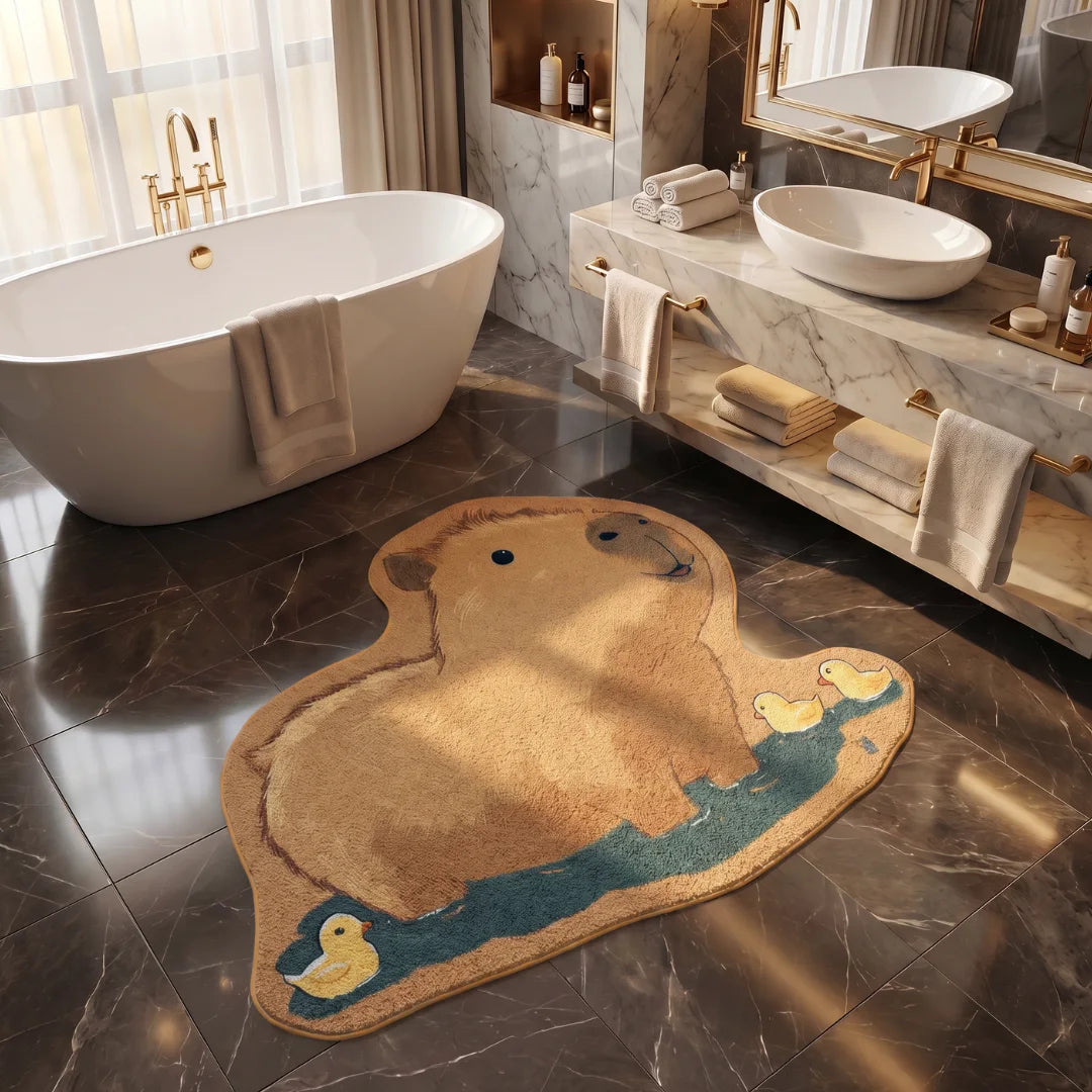 Irregular capybara rug bathroom