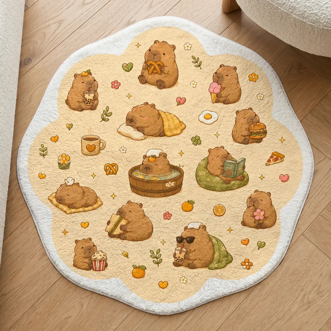 Irregular capybara style rug living room