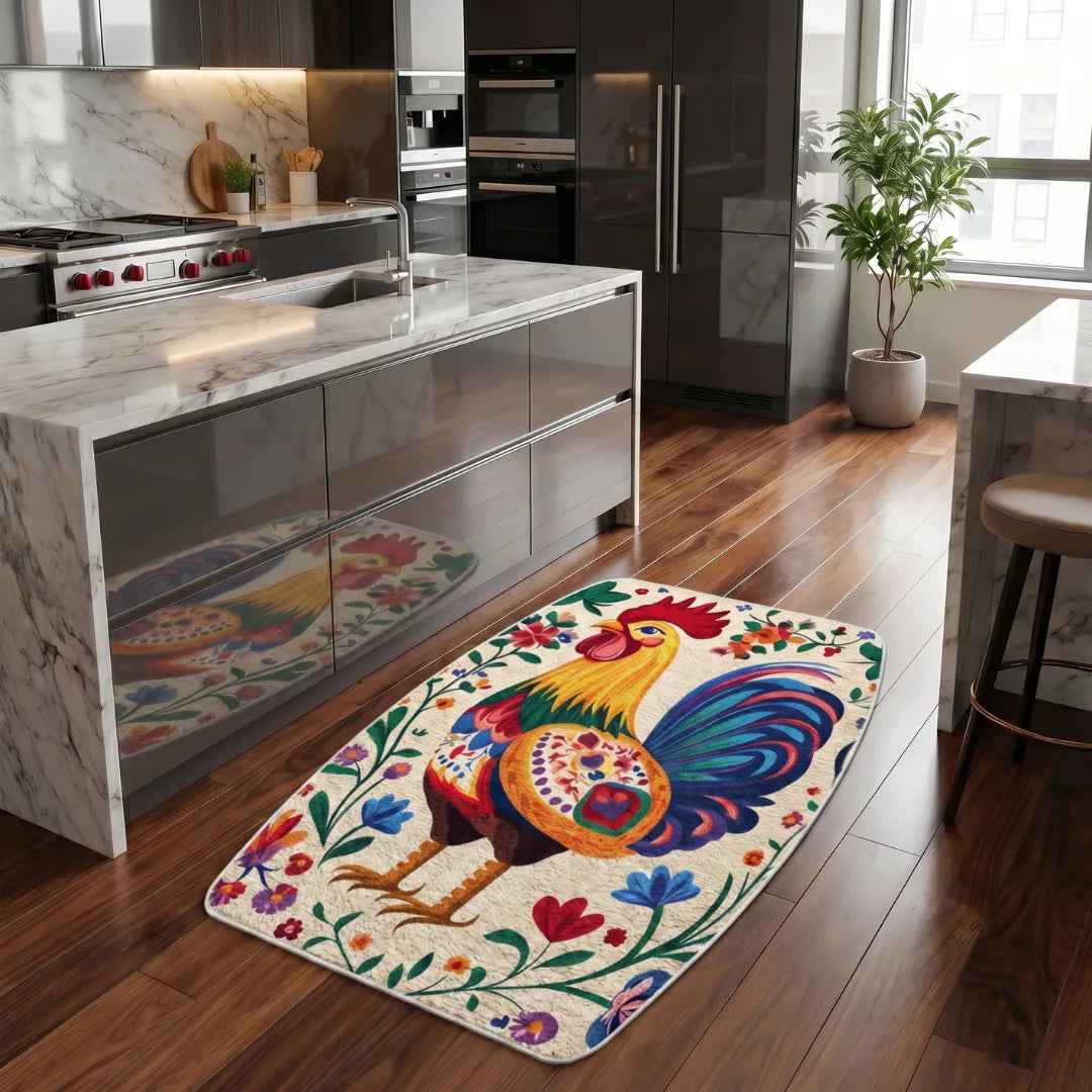 Rooster style rug kitchen