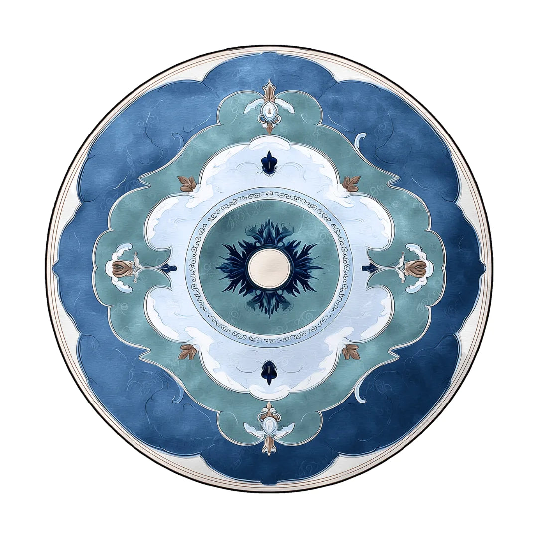 Irregular persian blue rug living room