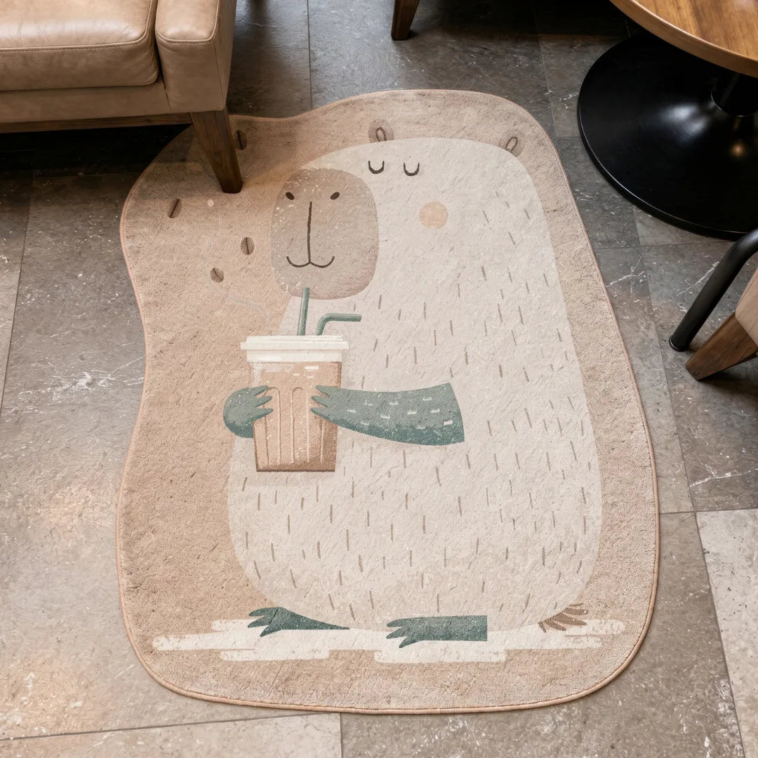 Irregular capybara rug coffee shop