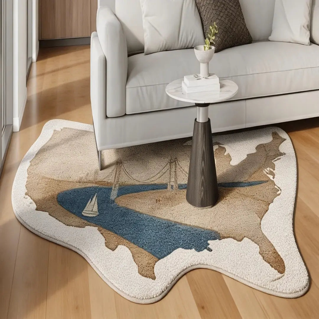 Irregular USA map rug living room