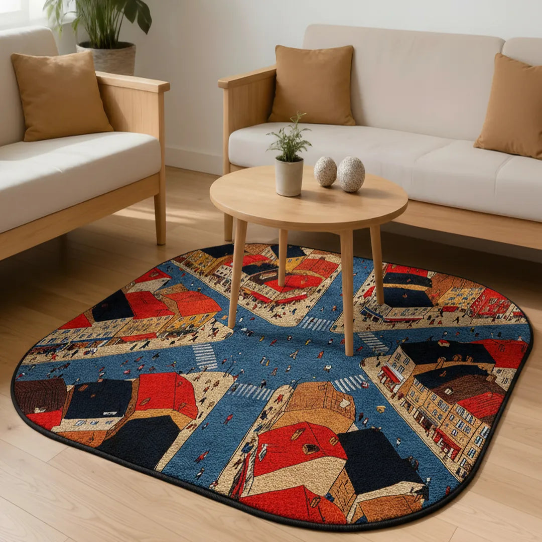 Cityscape themed rug living room